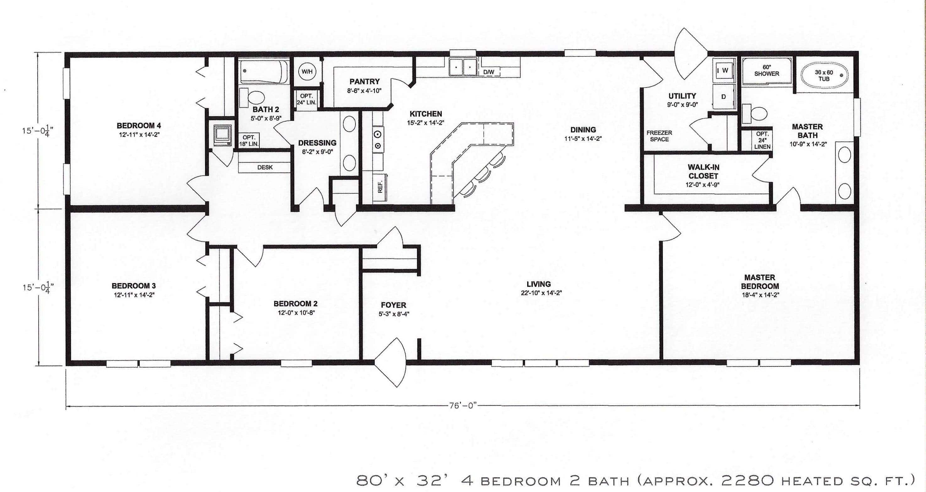 4 Bedroom Floor Plan: F-1001 - Hawks Homes | Manufactured ...