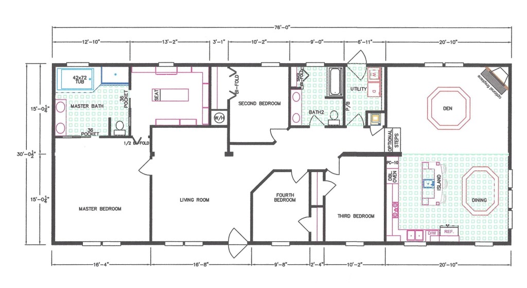 4 Bedroom Floor Plan F663 Hawks Homes Manufactured