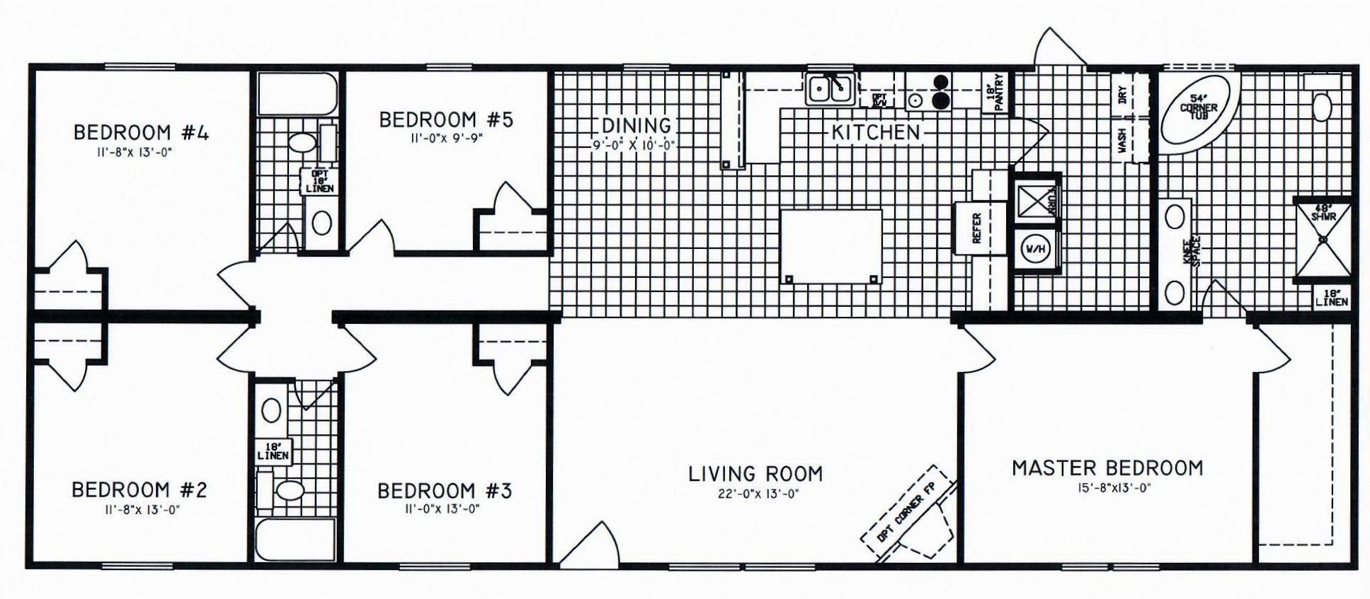 5 Bedroom Floor Plan C8108 Hawks Homes Manufactured